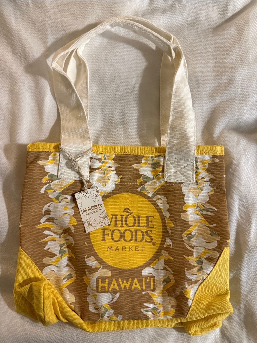 Whole Foods Market Mini Hawai'i Floral Tote Bag - Yellow & Cream